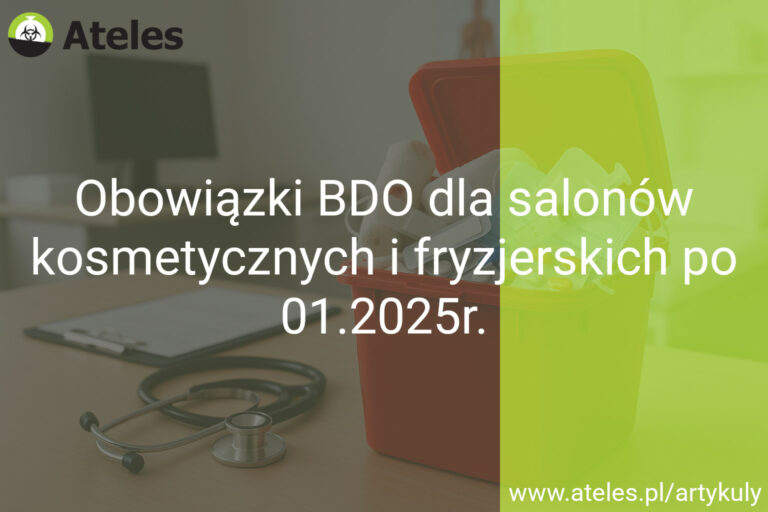 Czerwony pojemnik na odpady medyczne, stetoskop i dokumenty na biurku — miniaturka do frazy "bdo dla salonów kosmetycznych i fryzjerskich"
